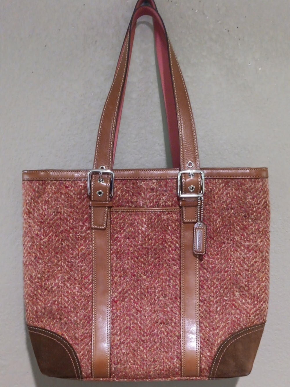 Coach Herringbone Tweed Suede Leather Bag